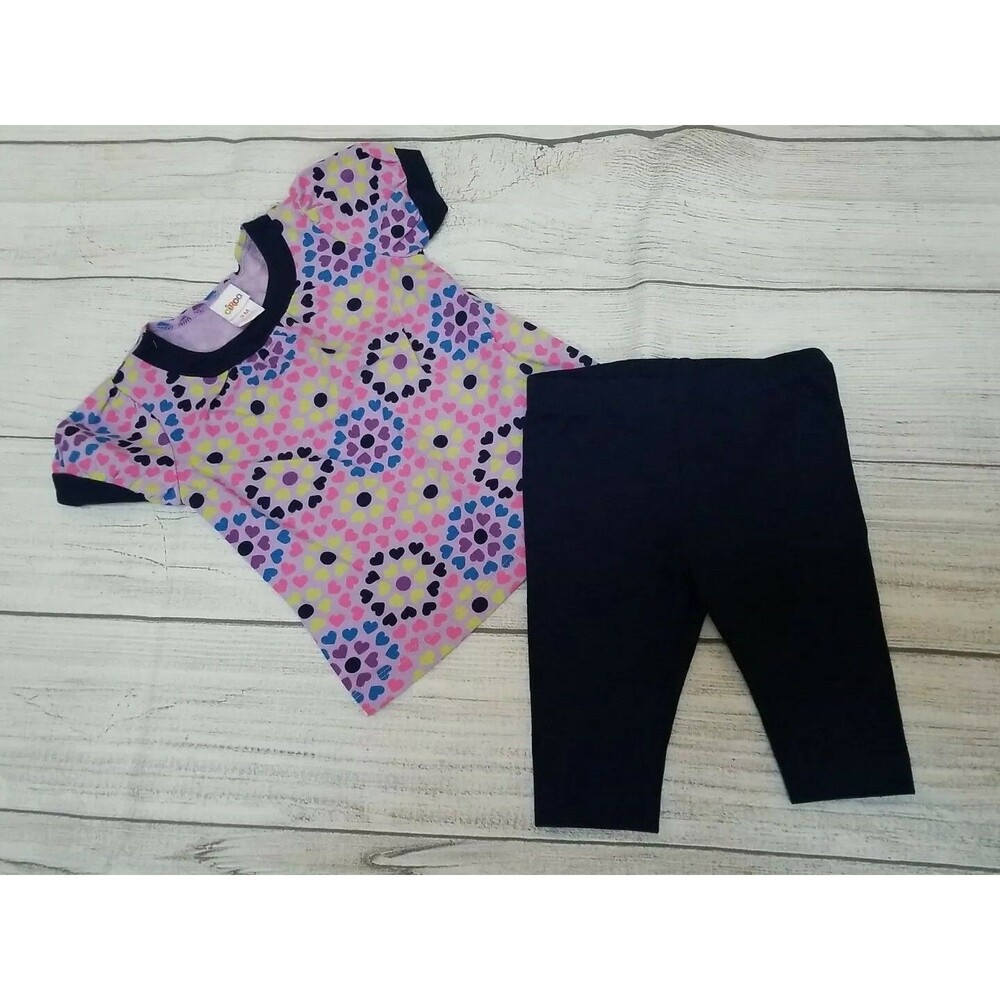 Girl's 3 month heart print top purple blue and blue legging pants set